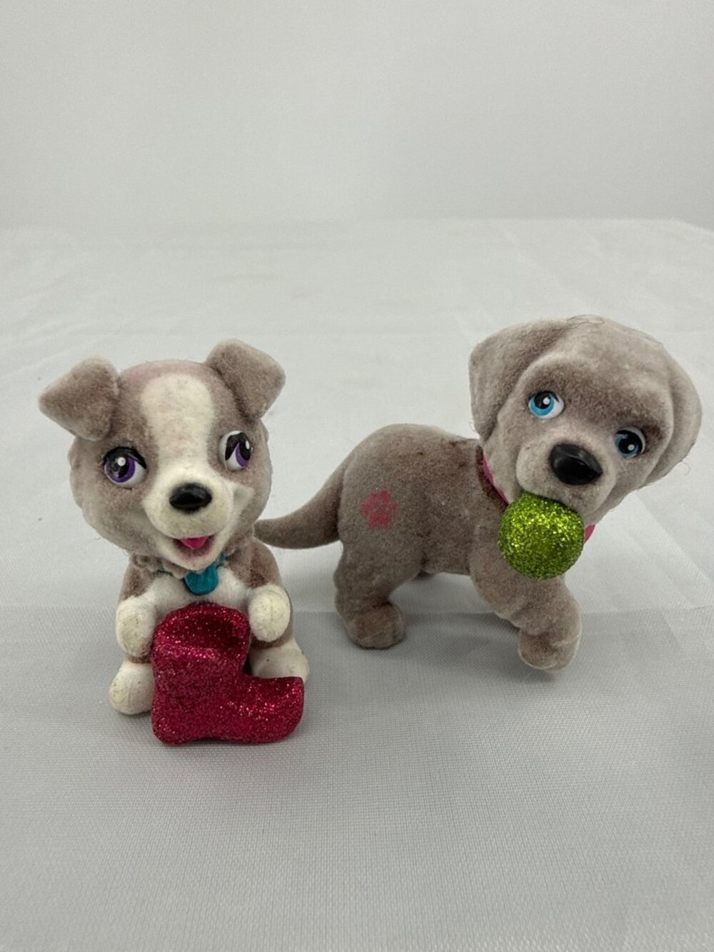 Barbie Pets Flocked Puppy Dog Mini Figures Lot Glitter Accessories